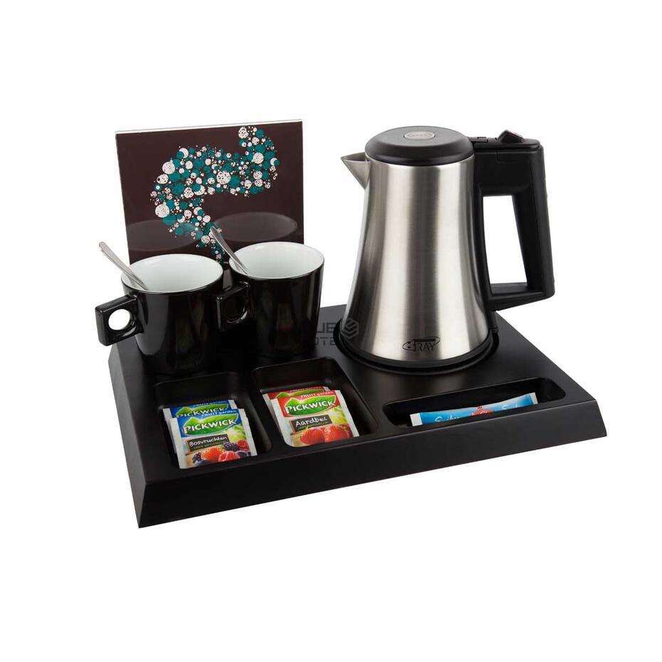Wood Black Tray Signum With Star Kettle